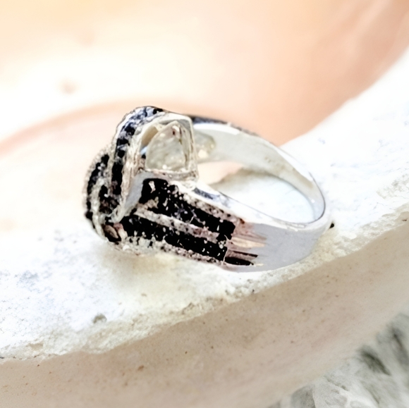 Womens Sterling Silver Black CZ Knot Ring - Picture 2 of 8